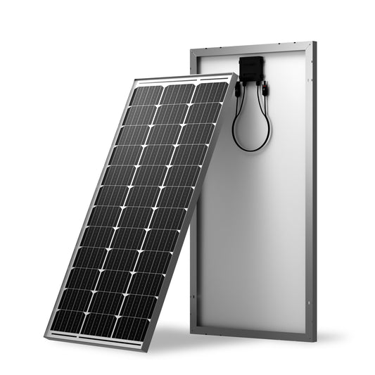 Photonomy 100W Monocrystalline Solar Panel Front and Side View